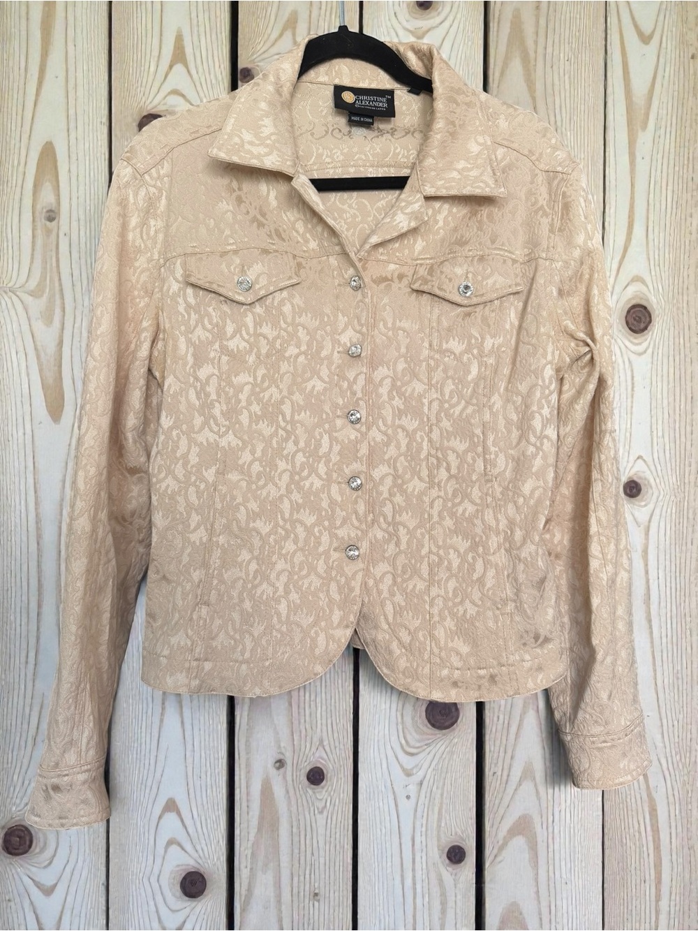 Christine Alexander Beige Jacquard Button-Front Jacket